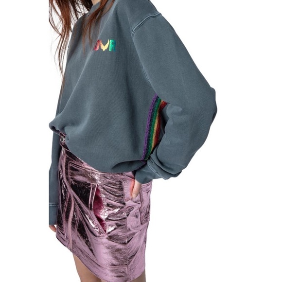 Zadig & Voltaire Simba Amour Wings Cotton Crew Sweatshirt in Blueberry Size L - Picture 3 of 13